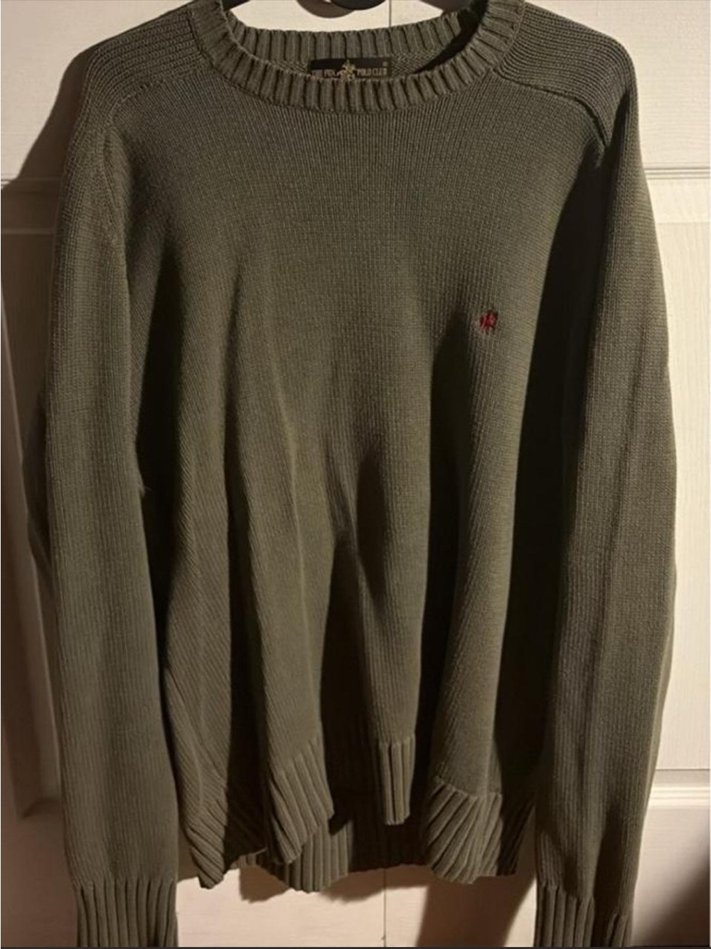 Ralph Lauren Olive Crewneck Sweater with Red Pony Logo